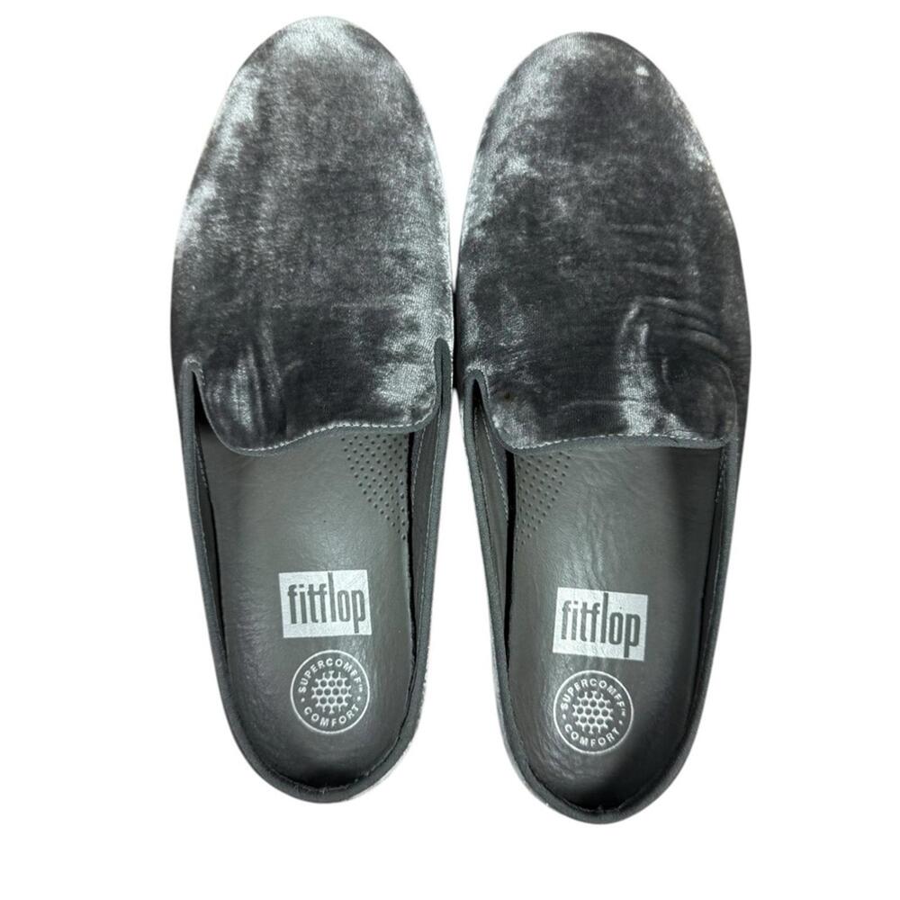 FitFlop women’s Gray velvet Slip-On‎ mules Shoes size 7 EUC